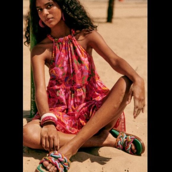 NWT Sezane X Farm Rio Gabriela Halter Neck Dress Macaw Flowers Size 8 - Picture 3 of 17